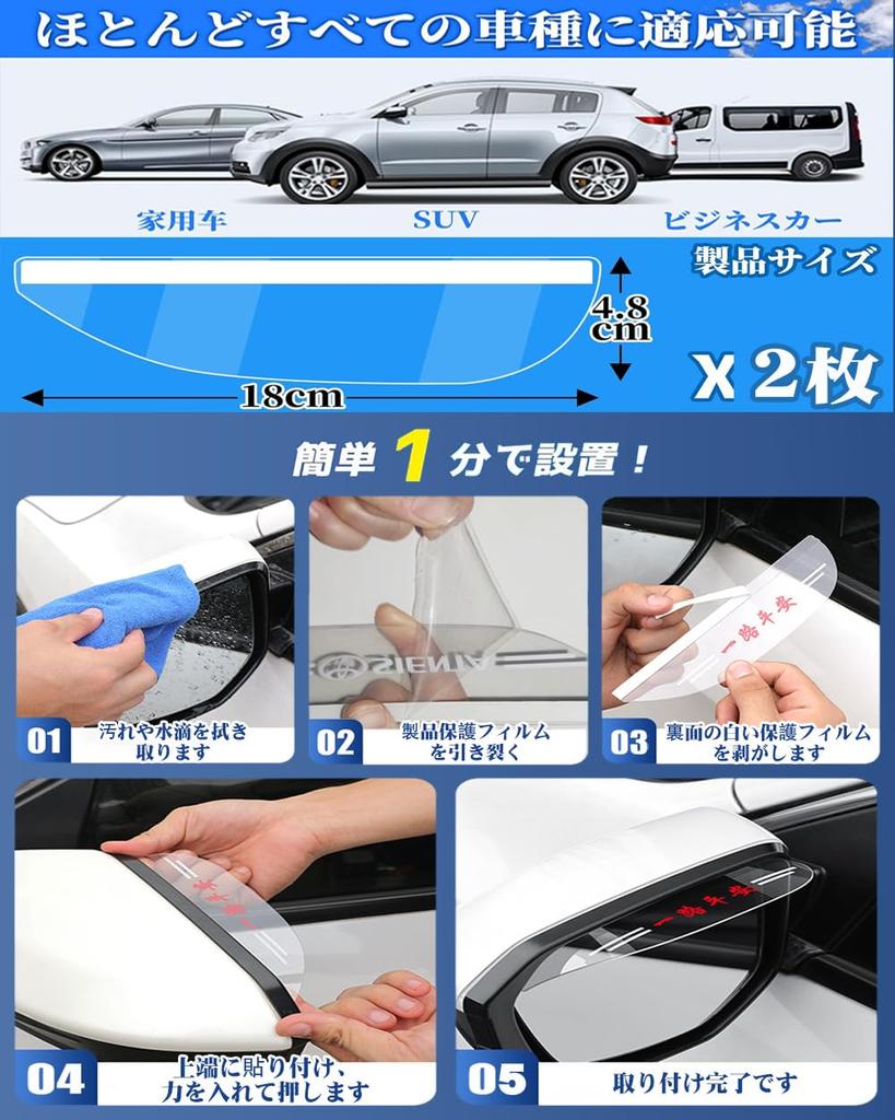 Jimny Dedicated Door Mirror, Visor, Rainproof Sticker, Side Mirror, Rain Prevention, Snow Prevention, Rain