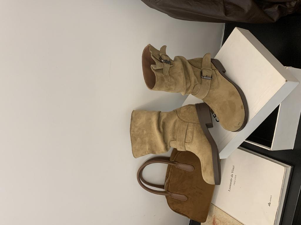 2025 осень и зима круглый носок ботинки Мартин женские Spice Girls средняя голень пряжка ремня ретро Майяр ковбойские ботинки короткие ботинки женские