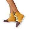 Yellow Color Leather  Shoelace Lace-Up Women Casual Sports Shoes Round Toe High-Top Sneakers Female Flat Sole Zapatillas New