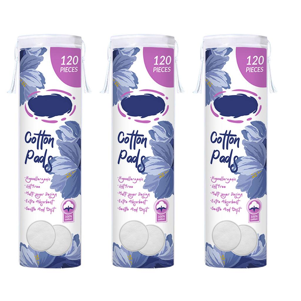 Lint-Free Cotton Rounds for Face - 3 Pack (360 Pads Total) Natural Makeup Remover Pads, Gentle Cosmetic Applicators