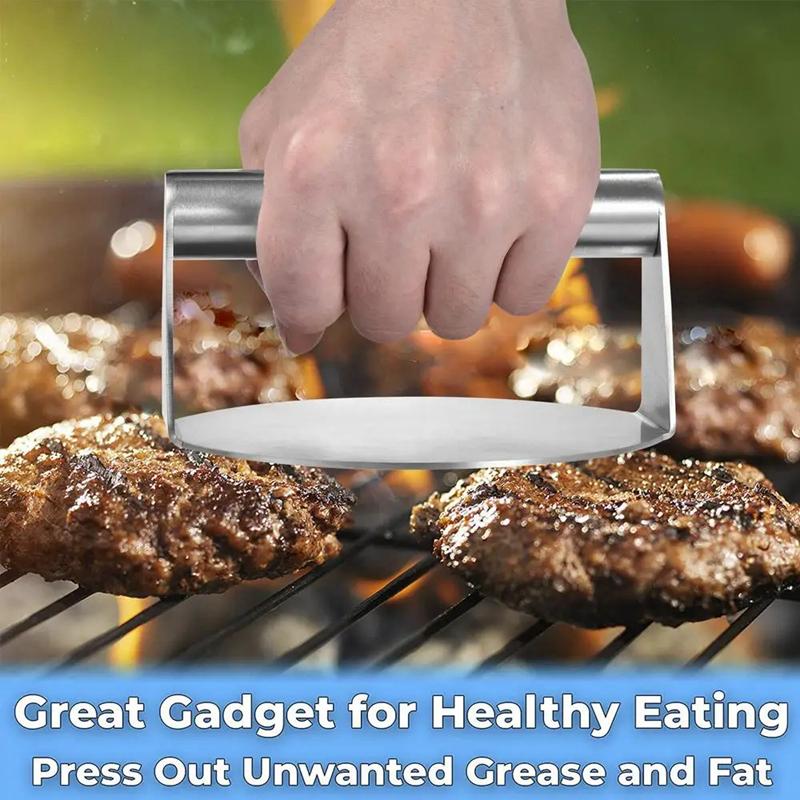 1PC Round Stainless Steel Smash Burger Press Grill Accessories For Flat Top Grill Hamburger Press And Squeeze Grease