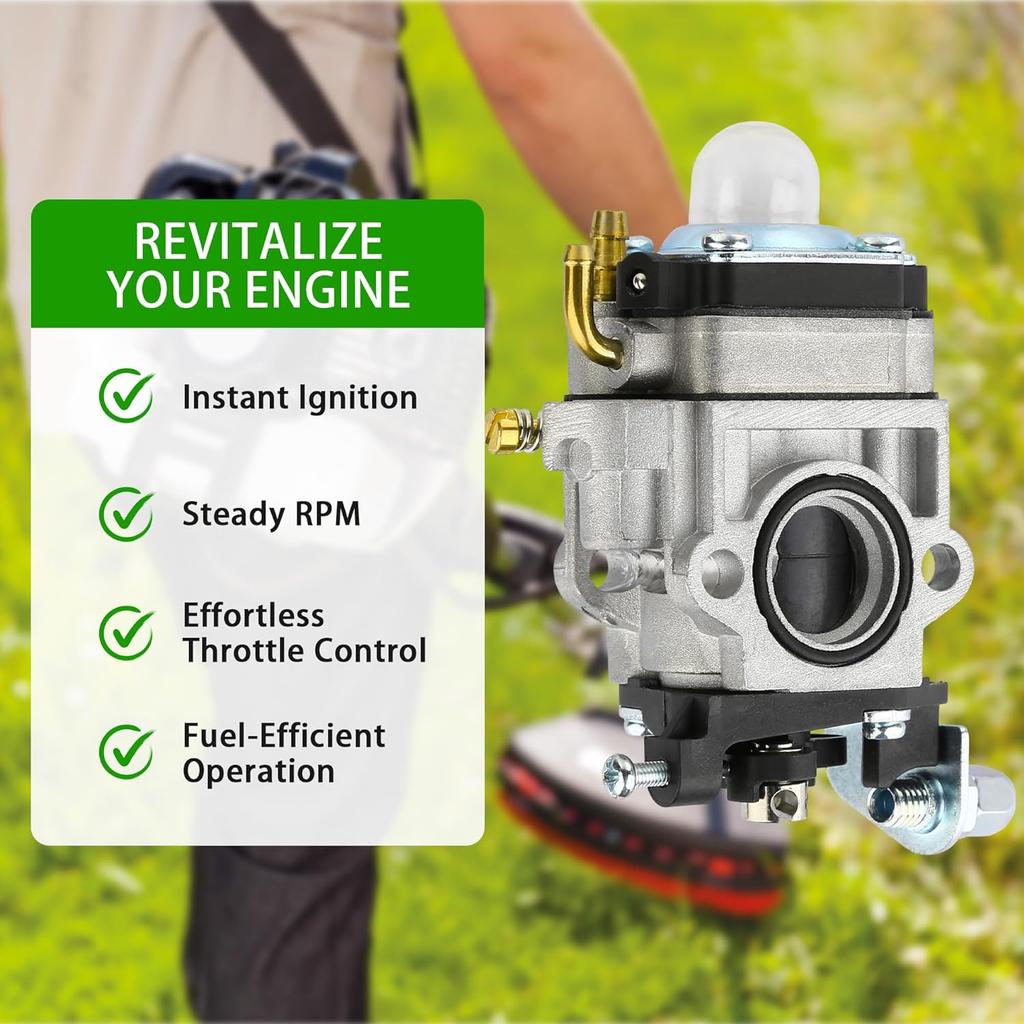2-Stroke Carburetor Kit, Replacement For 4C 47Cc 49Cc 50Cc 52Cc Engines, Compatible With Tillers, Auger, Mini Pocket Bikes, ATVs, Quads; Includes