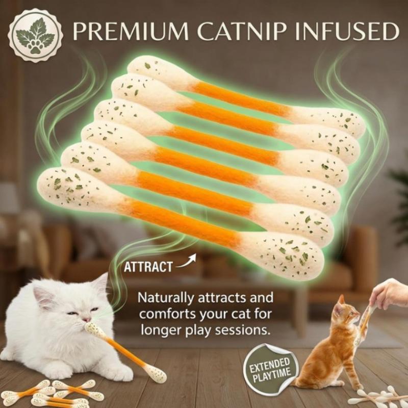 6Pcs Large Felt Cotton Swab Shaped Catnip Toy Kitten Grinding Biting Stick Durable Teeth Cleaning Grinding Cat Toys