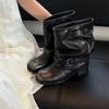 Fashion Round Toe Belt Buckle Mid Calf Shoes Woman New In Waterproof Footwear On Promotion Hot Y2k Rock Offer Half High Boots for Women