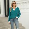 Spring Autumn Long Sleeve Lapel Fake Two Piece Pit Women Pullover T Shirt Blouse Top