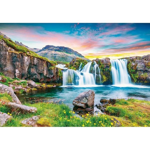 Jigsaw Puzzle - Sunset and Emerald Waterfall, 1000 Pieces, Mixed Product Jigsaw Puzzle, Childrens Games, Educational Toys