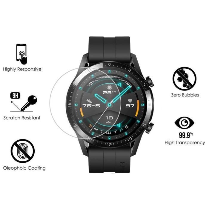 Verre Trempé pour Huawei Watch GT2 46mm - PHONILLICO - Film Vitre Protection Ecran - Pack 2 - Transparent