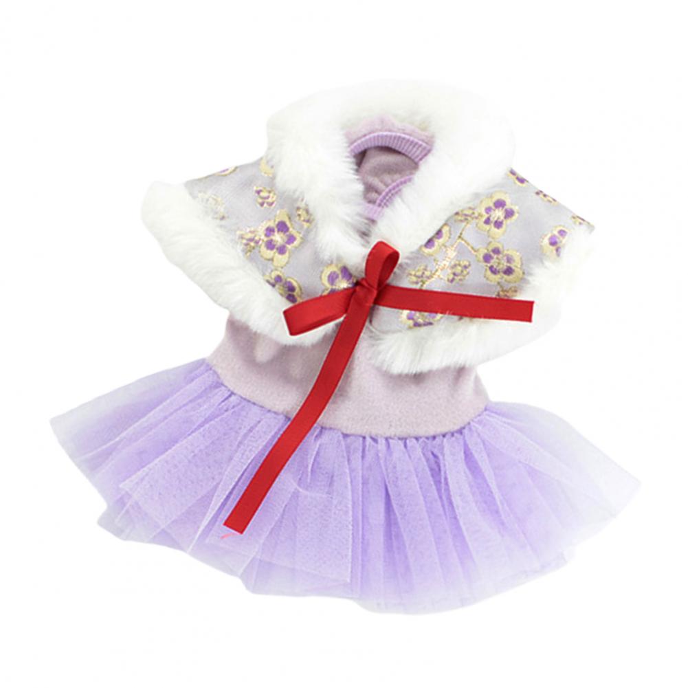 Одежда для собак Китайская одежда для домашних животных в стиле Тан, накидка из плюша с разбросанным подолом, цветочным принтом, бантом, шнуровкой, зимнее платье на Рождество и Новый год