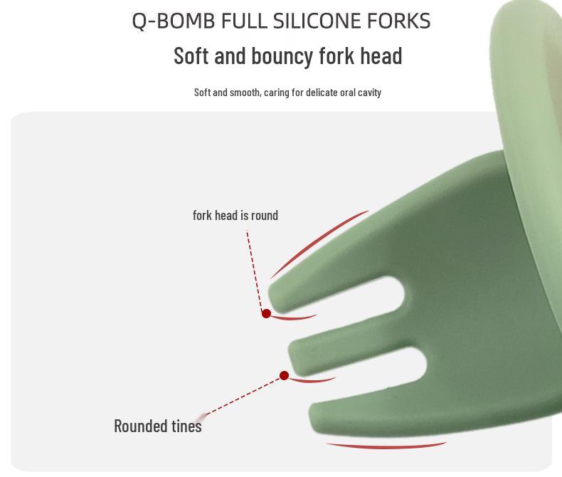 Детский набор вилки и ложки из пищевого силикона - Мягкая короткая вилка и ложка для прикорма и обучения