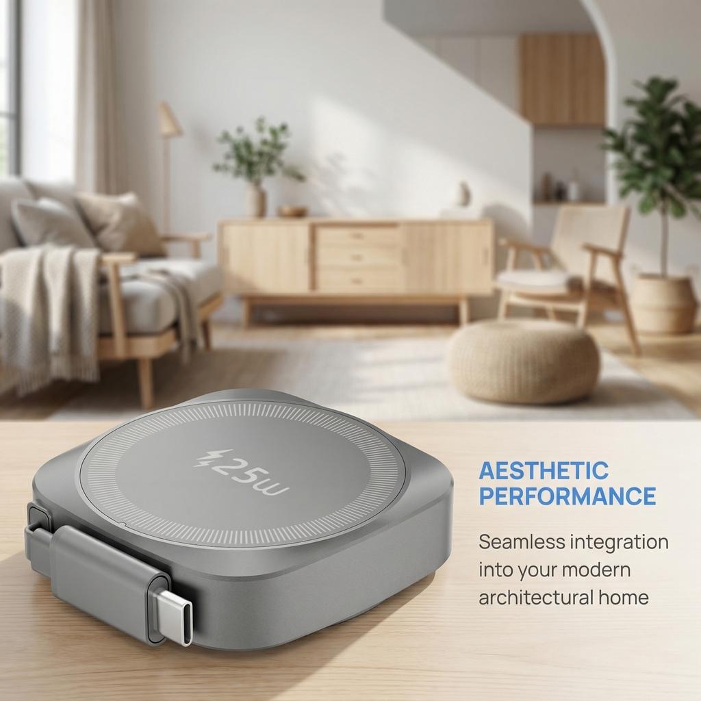 25W Pocket Magnetic Wireless Charger for iphone 16 /17 Type c Charging Adapter with Retractable Cable CE RoHS FCC Certificated