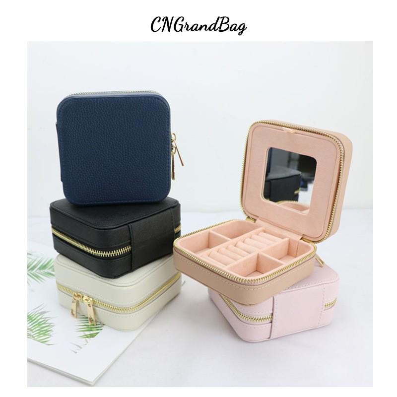 In Stock Engagement Gift Set: Multi-Functional Jewelry Box with Mirror, Ring Holder, and Leather Necklace Compartment.