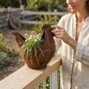 Rustic Farmhouse Outdoor Ornaments Rooster Garden Ornament, Weather Resistant Flowerpot, Metal Sculpture Handmade Iron Figures for Yard Lawn