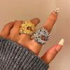 Vintage Hyperbole Irregular Metal Lava Textured Open Rings for Women European American Chic Exquisite Party Jewelry Accessory
