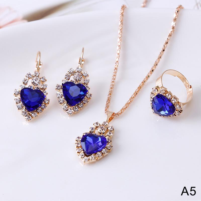 Модный женский комплект ювелирных изделий с романтическим сердцем, свадебное ожерелье, комплект колец