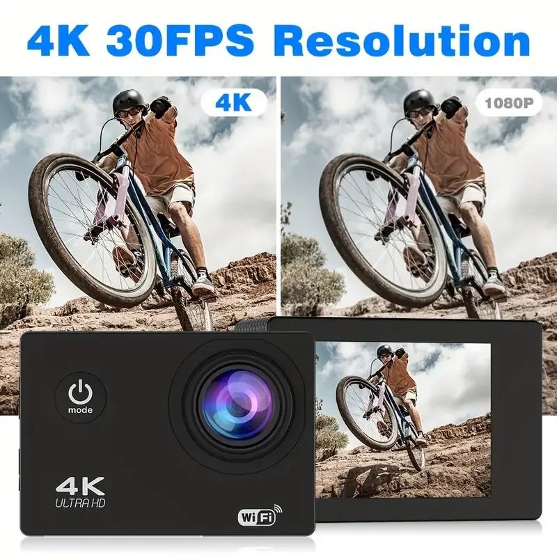 Экшн-камера Ultra HD 4K/30 кадров в секунду WiFi 2 дюйма 170D Подводная водонепроницаемая шлемная видеозапись Спортивные камеры Уличные видеокамеры