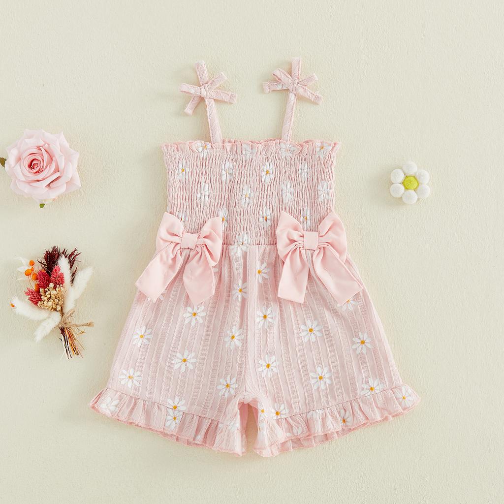 Citgeett Summer Kids Toddler Baby Girls Romper Daisy Print Bow Sleeveless Jumpsuit Pink Blue Clothes