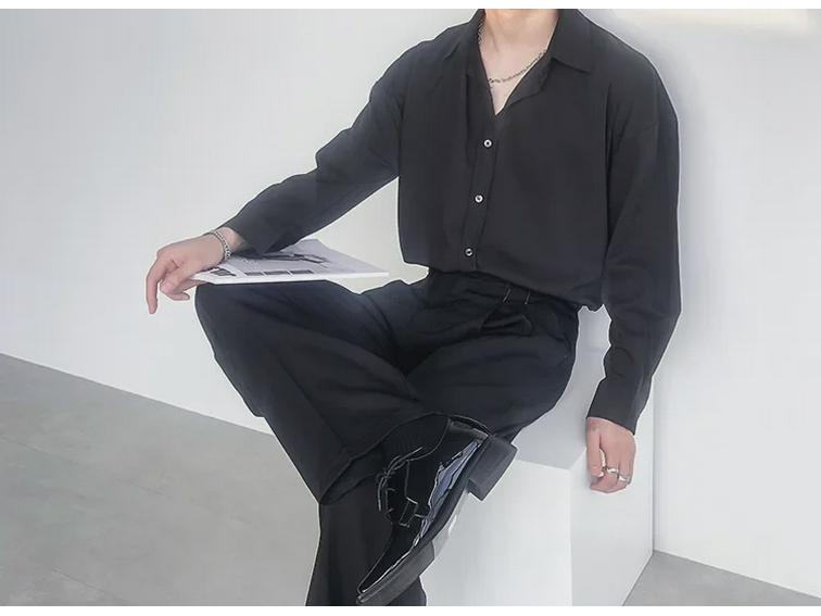 Рубашка с длинным рукавом из зеленого и белого ледяного шелка в стиле ретро — унисекс, корейский стиль, свободный крой