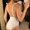 Sexy Ruffled White Deep V One Piece Swimsuit Women Swimwear Female With Belt Monokini Bather Bathing Suit Swim Lady