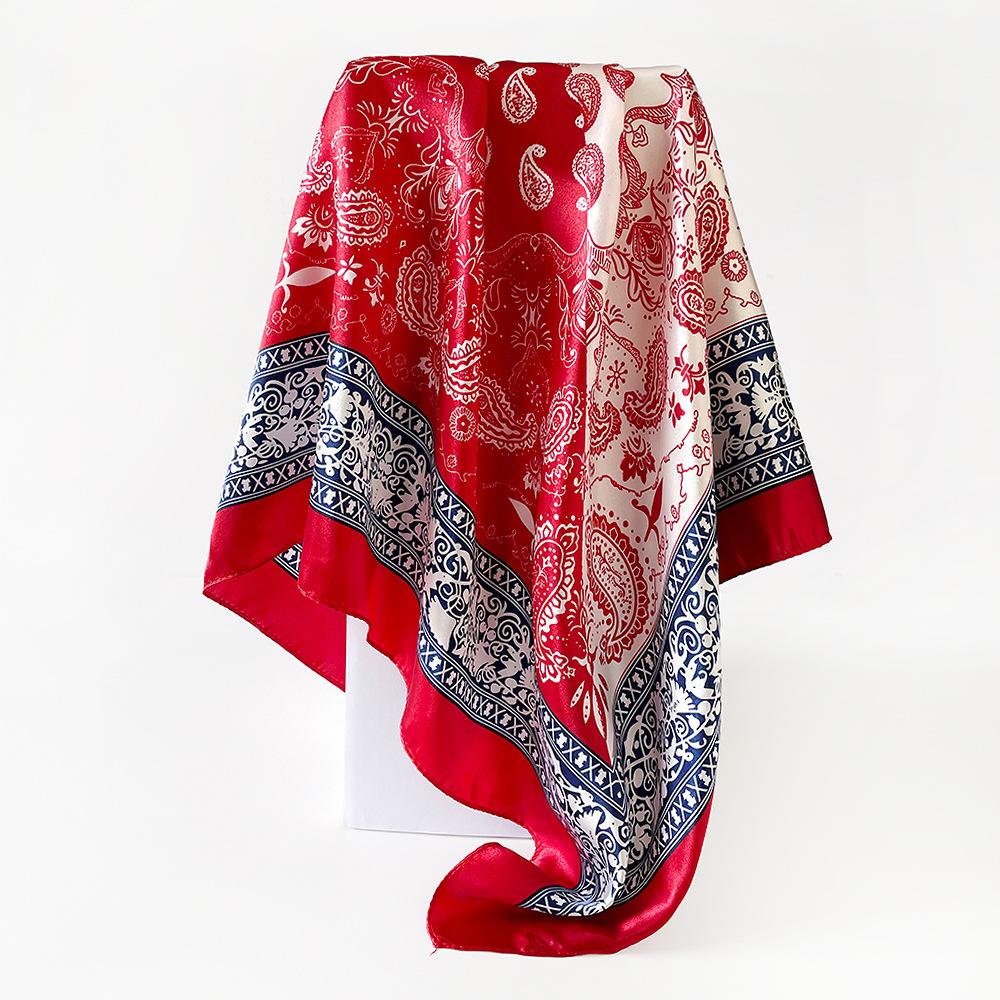 90*90CM Cashew Print Square Hijab Scarf Elegant Ladies Soft Satin Shawl Stylish Women's Decorative Beach Towel