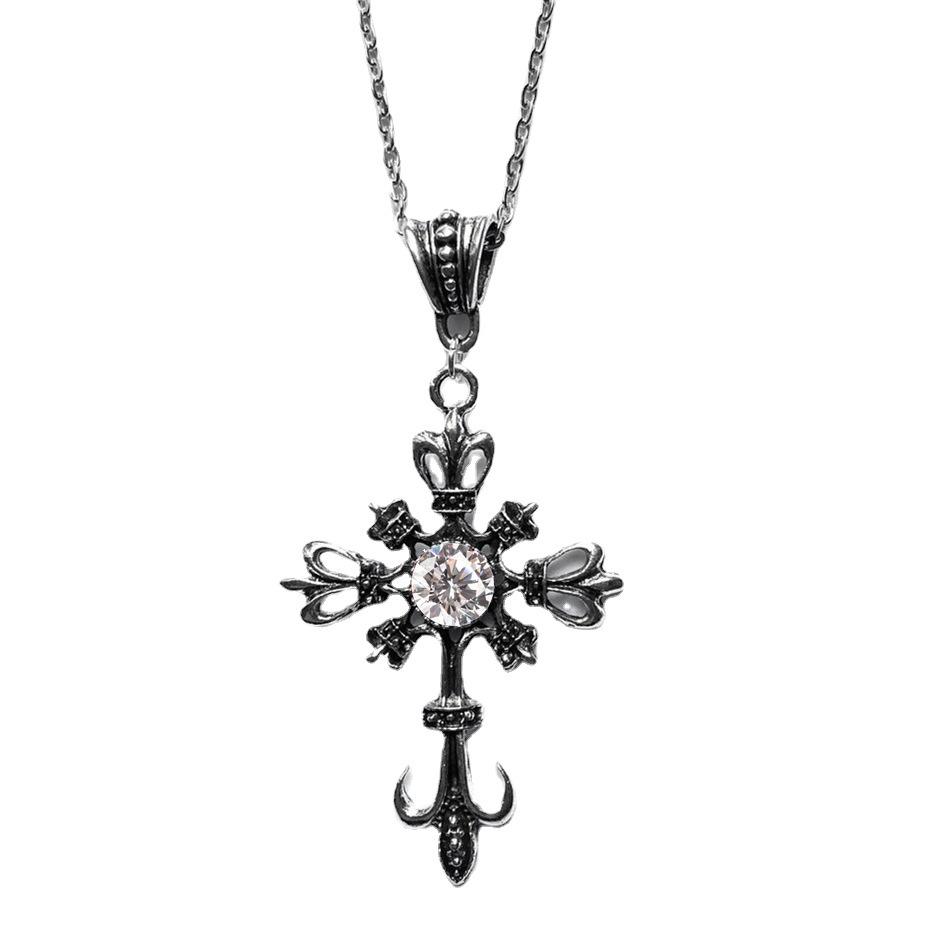 Vintage Gothic Cross Necklace Alloy Necklace Glass Heart Pendant Punk Style Necklace