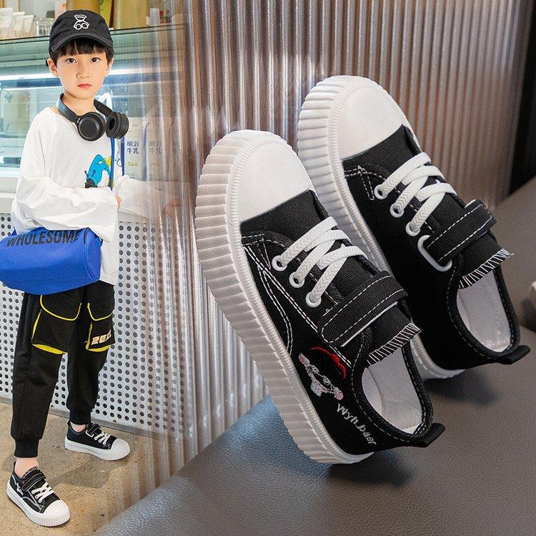 Корейская версия белых туфель для девочек, детские парусиновые туфли, милые мультяшные повседневные спортивные туфли для девочек, вышитые туфли на платформе для бега