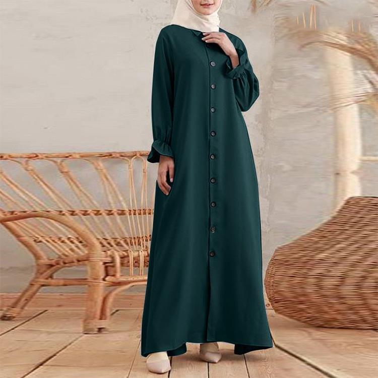 Women Autumn Muslim Baggy Long Dress Abaya Kaftan Full Sleeve Solid Oversized Maxi Sundress