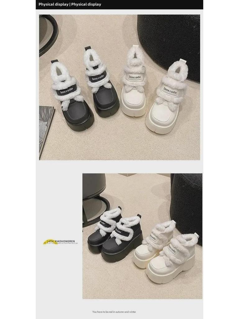 Женские универсальные туфли на платформе из бархата, увеличивающие рост, с застежкой-липучкой, для осени/зимы 2024 г.