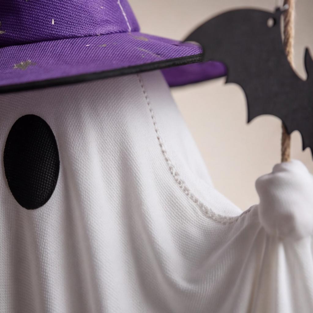 Large Halloween Ghost Decor With Bat Hat - Swinging Hanging Prop for Outdoor Yard Party Spooky Display