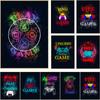 Neon Effect Gamer King Play Game Gamepad Poster And Print Canvas Painting Gaming Games Wall Art For Boy Kid Room Home Decoration
