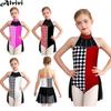 Dívčí bezrukávový síťovaný taneční trikot šaty s kamínky Halloweenská tématická párty Karneval Cirkus Klaun Závodník Řidič Cosplay kostým