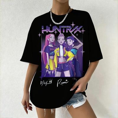 Женская футболка с принтом K-Pop Demon Hunters, летняя, модная, уличная и для различных случаев, с персонажами группы HUNTRIX, топ в стиле Y2k