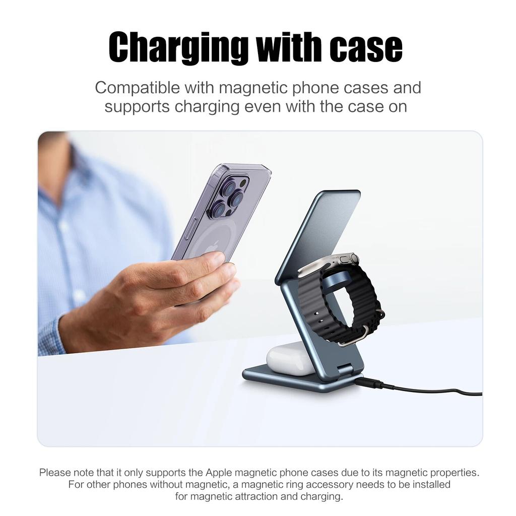 15W Magnetic Wireless Charger Stand For Apple Samsung Galaxy Watch iPhone 14 13 12 Pro Max 3 In 1 Foldable Fast Charging Station