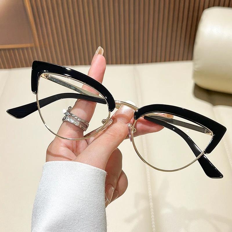 Fashion Metal Cat Eye Reading Glasses Women's Anti Blue Light High-definition Goggles Optical Prescription Eyeglasses 0 TO +4.0