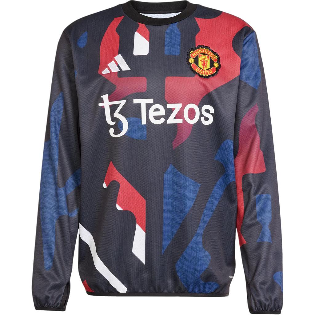 Adidas MUFC Pre Warm Top Comfortable Crew Neck Long Sleeve Football Shirt Men Tops Black Red Han-Jade-White JD7145