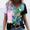 2024 Новый стиль, женская футболка, летняя футболка с цветочным принтом и бабочкой, женская одежда, негабаритная дизайнерская футболка с коротким рукавом и V-образным вырезом, блузка