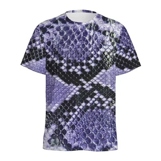 Fashion Snake Skin Pattern 3D Digital Printing T-shirt Men's Animal Skin Pattern Round Neck T-shirts Street Short Sleeved