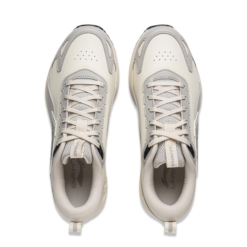 Li Ning Модные Повседневные Кроссовки с Низким Верхом, Нескользящие, Износостойкие, для Бега, Мужские, Бежевые/Серебристые, AGLU313-3