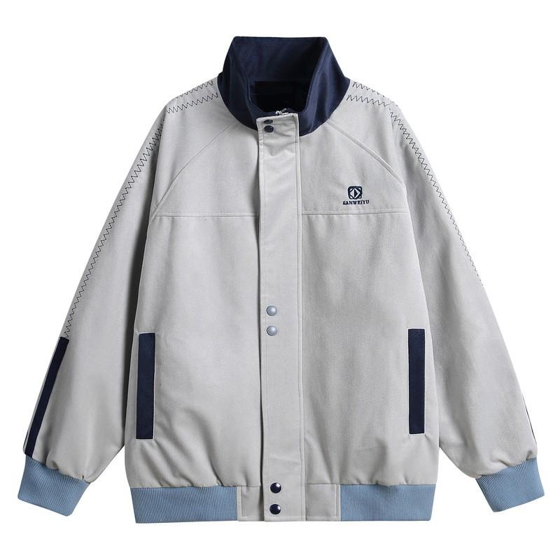 Unisex Oversized Pink Vintage Streetwear Jacket Fall Lightweight Stand Collar Casual Outerwear