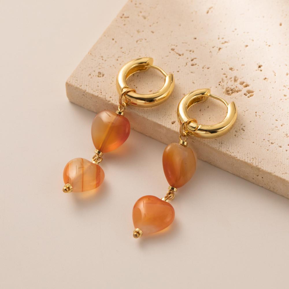 New 2023 Heart Design Natural Stone Earrings For Women Orange Fall Fashion