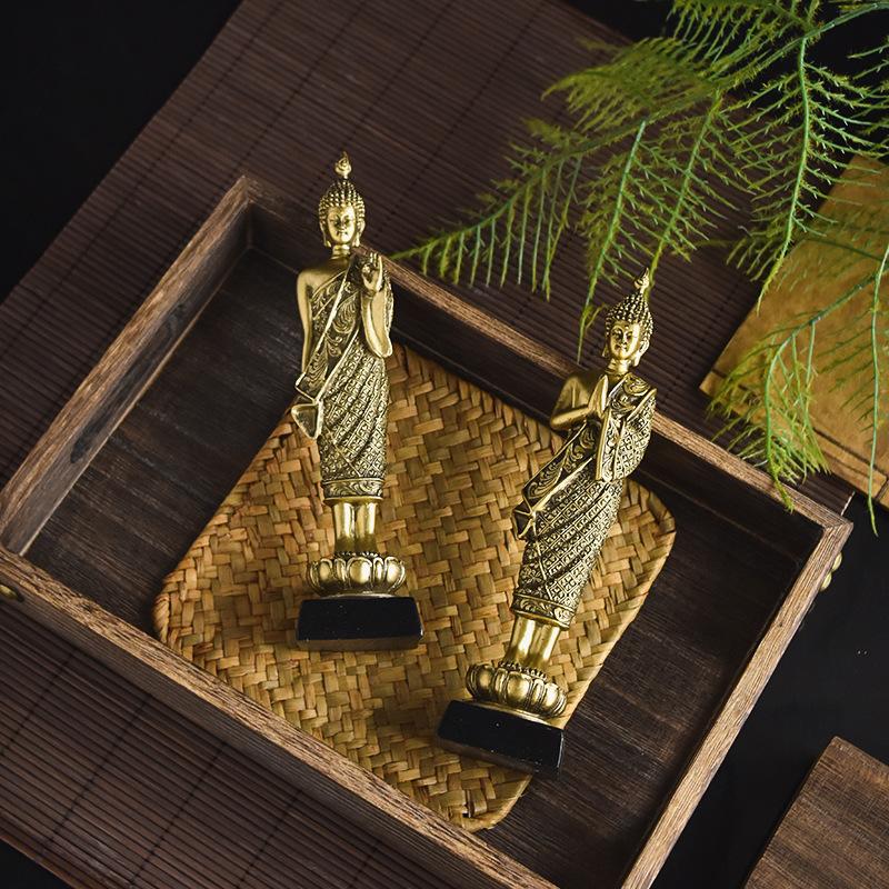 Ретро имитация медной статуи Будды, украшения из смолы для украшения дома, украшения в стиле дзен для украшения фойе