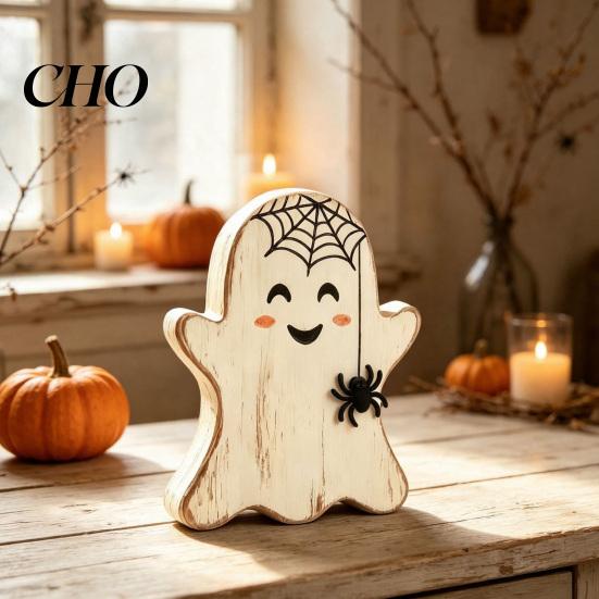 Seasonal Holiday Home Decorations Halloween Wooden Tabletop Decor, Rustic Ghost Black Cat Pumpkin Owl Centerpieces, Fall Decor Vintage Farmhouse Shelf