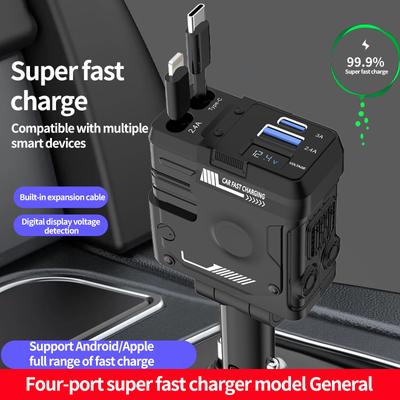 4 в 1 выдвижное автомобильное зарядное устройство USB Type C быстрая зарядка с выдвижным кабелем и 2 портами USB совместимый адаптер для автомобильного зарядного устройства