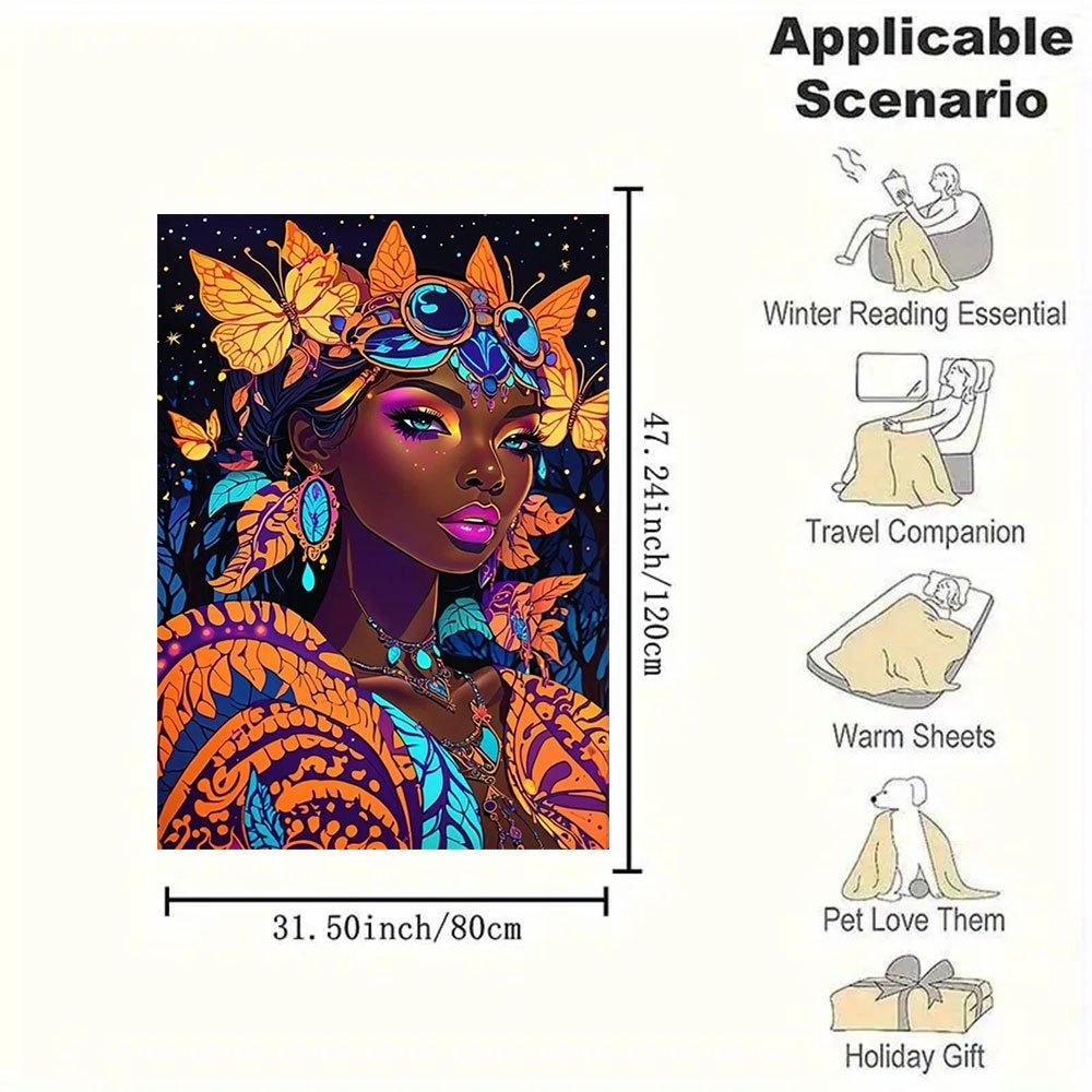 "Enchanted Butterfly Fantasy Fashion: Vibrant, Colorful Women's Clothing"Blanket Flannel Throw Blanket for Sofa, Bed, Travel, Camping, Offic