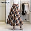 Ретро шерстяная клетчатая юбка для женщин осень-зима средней длины с высокой талией А-силуэта шерстяные длинные плотные юбки