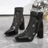 2024 Осень/Зима Популярные Модные Женские Сапоги Новые Модные Квадратные Головки Молнии Боковые Высокие Каблуки Универсальные Модные Женские Сапоги
