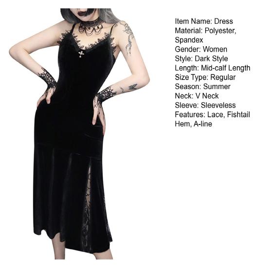 Женское платье для косплея на Хэллоуин с V-образным вырезом, кружевом и V-образным вырезом, на тонких бретельках, с подолом «рыбий хвост», в темном стиле, готическое, средневековое, винтажное, без рукавов, для выступлений на сцене