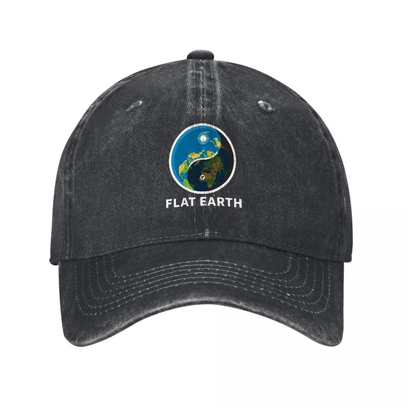 Flat Earth Washed Cotton Baseball Cap With Planet Design Classic Adjustable Hat For Everyday Wear And Outdoor Activities