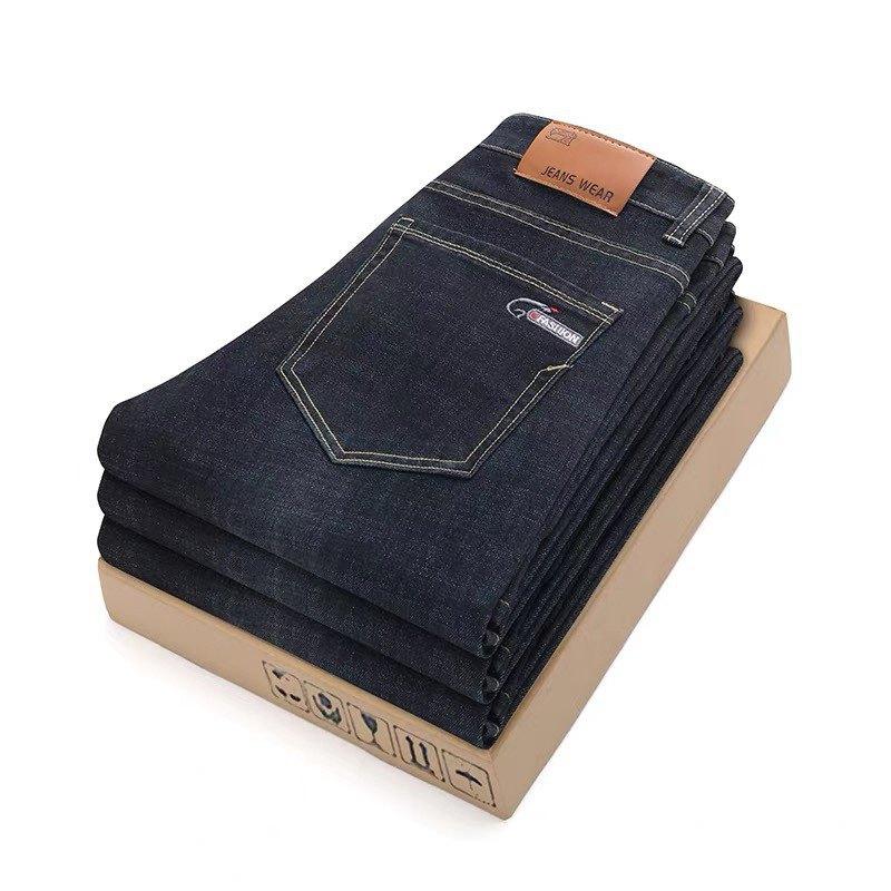 Осень и зима флис утолщенные джинсы свободные прямые брюки универсальные деловые эластичные термобрюки