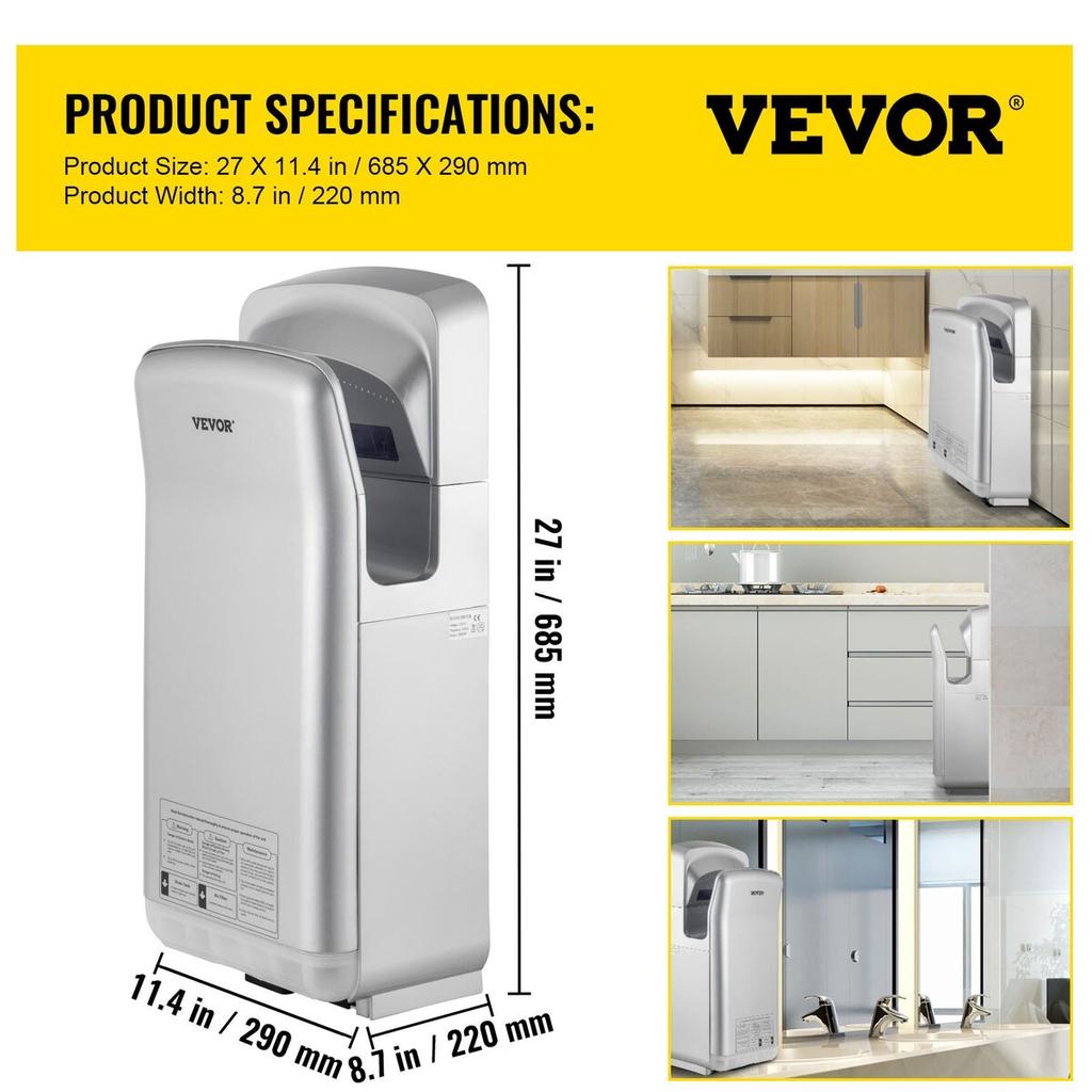 Jet Hand Dryer, Premium Electric Commercial Blade Hand Dryer, ABS Air Dryer Hand with HEPA Filtration Wall Mount Hand Dryer, 2000W 220V Vertical Hand
