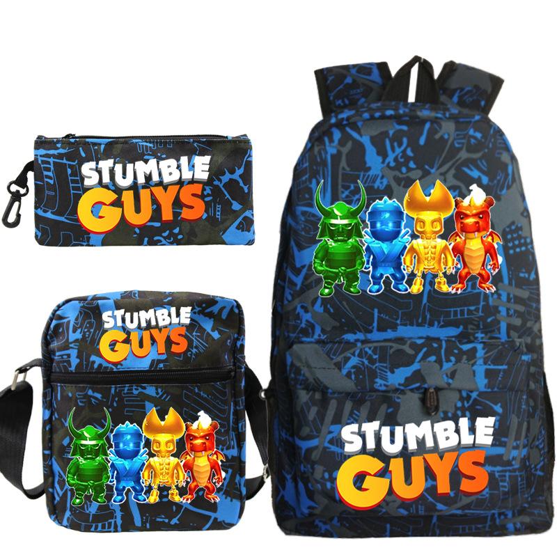 Stumble Guys Collision Party Game Merchandise Printed Backpack Crossbody Bag Stationery Bag School Bag Three-piece Set